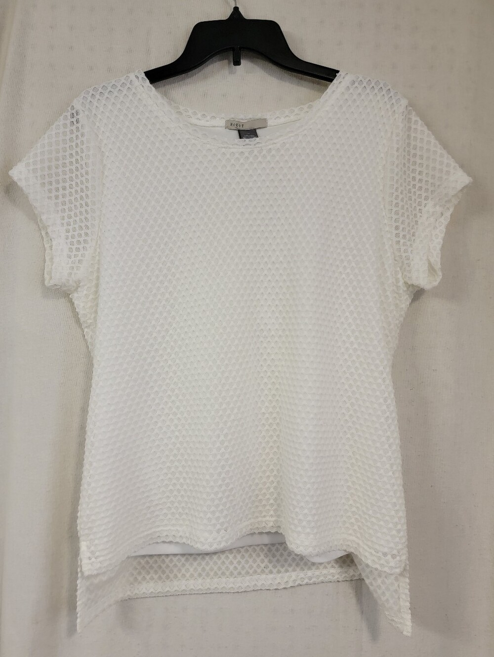 KIKIT White Short Sleeve Mesh Overlay Top Size XL